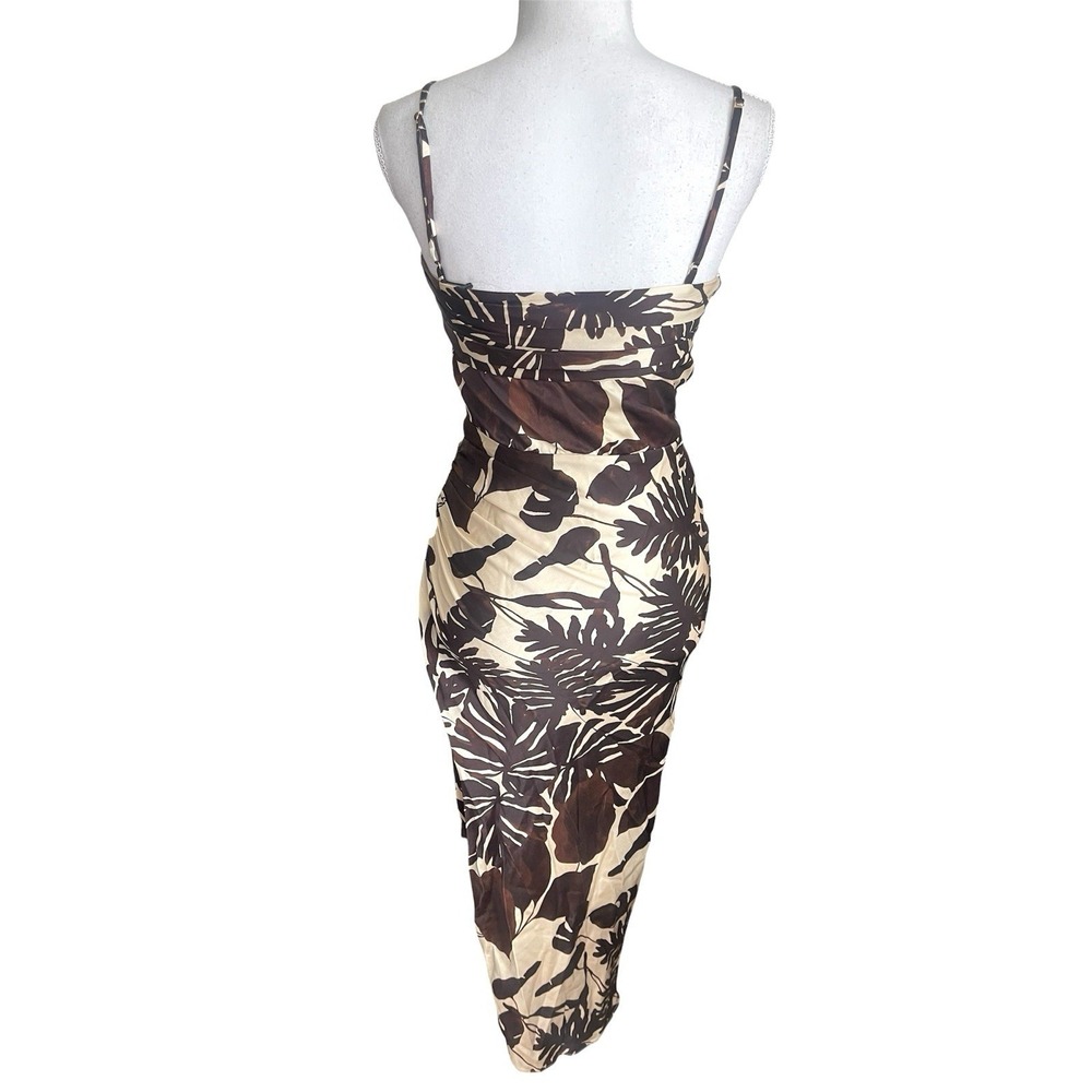 NWT Nicholas Chocolate Brown Skyler Draped Satin Midi Dress Sz 4 Tropical Resort - Picture 10 of 15